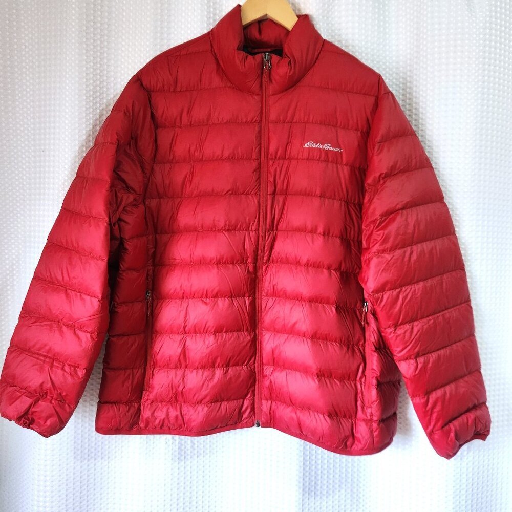 Eddie Bauer Down Puffer Jacket Mens XL Red Lightweight Full Zip Winter Coat XL